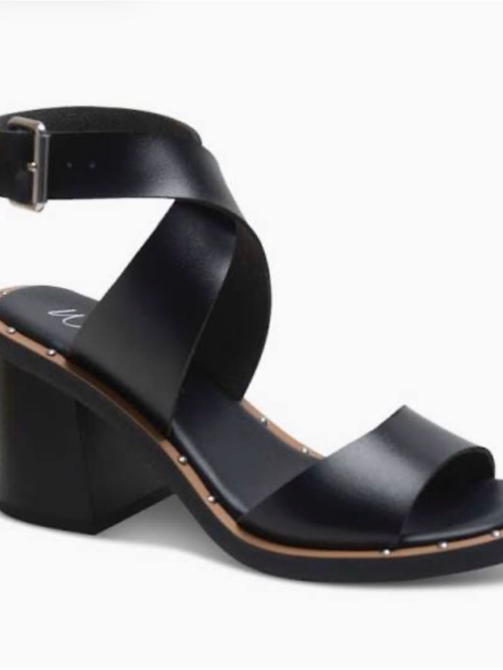 Wild Pair Black Studded Cross-Strap Block Heel Sandal